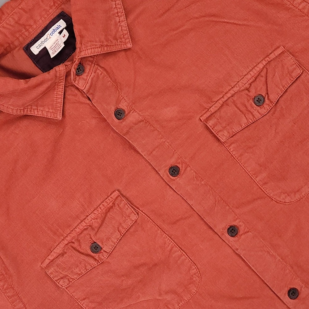 Carbon2cobalt Shirt Mens Medium Orange Corduroy Button Long Sleeve Hand Pockets